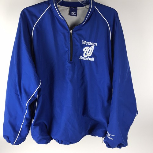 Mizuno Mens Size L Blue Athleisure 1/4 Zip Pullover nylon Western Baseball Vtg - Picture 2 of 6