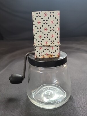 Vtg Nut Chopper Atomic Star Burst Pattern Metal Top Androck Glass Bottom