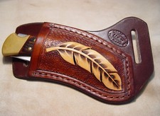 Custom Leather Crossdraw Sheath w/feather for Buck 110/112 right hand 