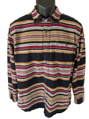 American Threads Casual Shirt Men's Large Button Up Multicolor Stripe Pocket LS