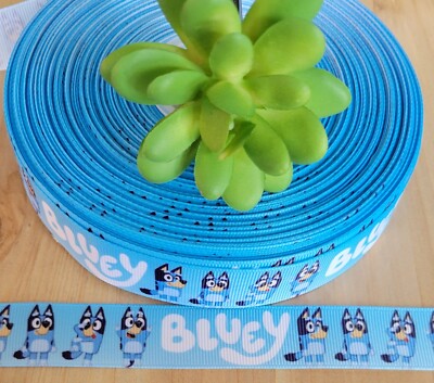 7/8 Inch (1 YD) Blue Dog Grosgrain Ribbon Character Hair Bow Ribbon