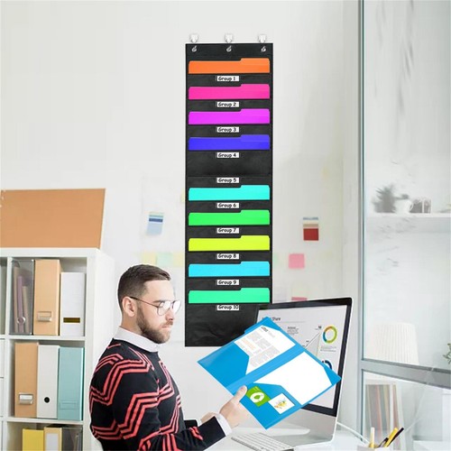 Wall Mounted File Organizer Storage Pocket Chart 10 Pockets Home School - Picture 11 of 11