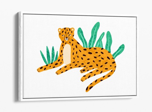 CARTOON YELLOW LEOPARD KIDS ART -DEEP FLOAT EFFECT FRAMED CANVAS WALL ART PRINT - Foto 4 di 12