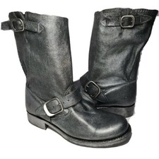 Frye sz 6.5 women ankle boots Short Black silver Metallic leather Veronica new