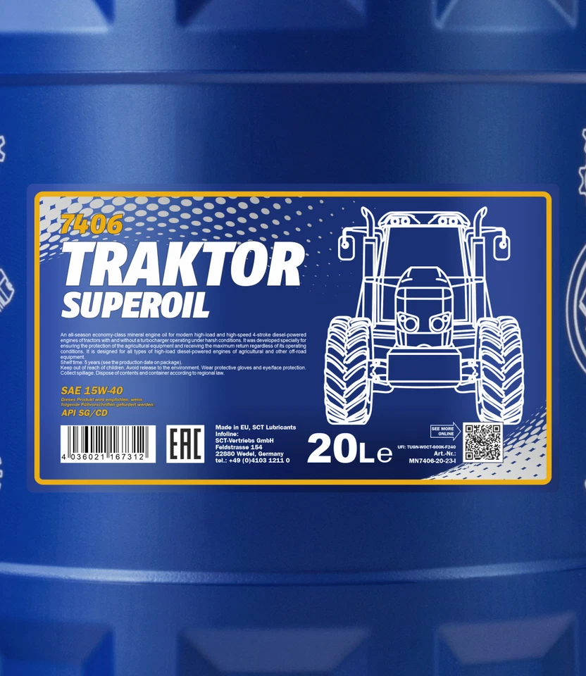 Olio motore 20 litri MANNOL trattore Superoil 15W-40 API SG/CD mineralish - Immagine 2 di 2
