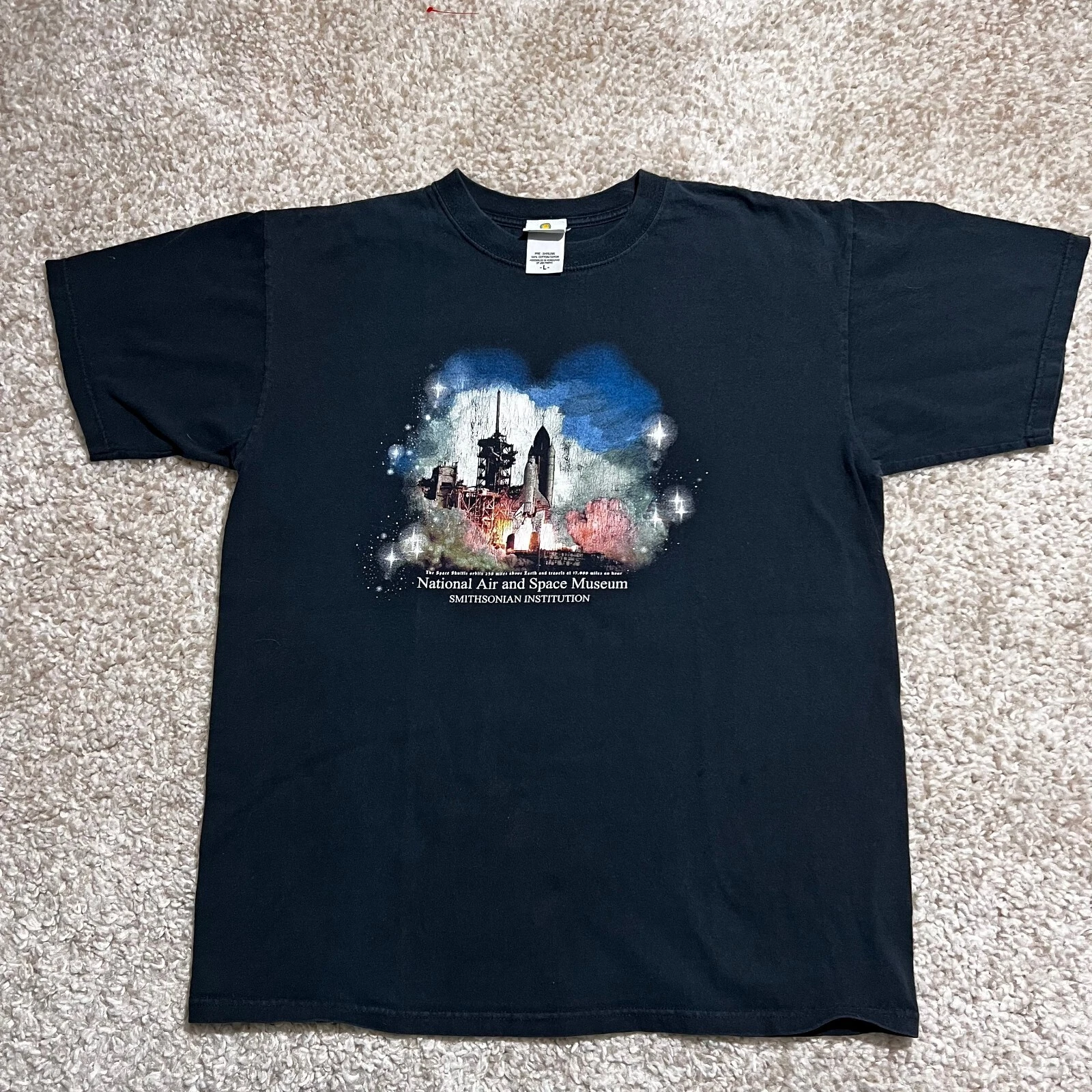 VINTAGE Smithsonian Shirt Mens Large Black Nasa Space Shuttle Launch Astronaut