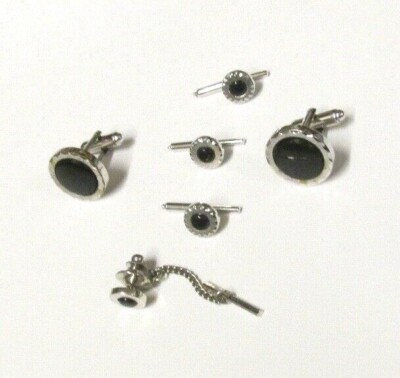 Accessoires Cravate Vintage Pour Homme Shields - Porte-cravate Et Boutons De Manchette Argentés, Occasion