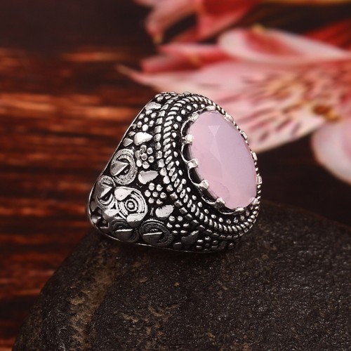 Bague En Argent 925 Avec Kunzite Rose Naturelle - Pierre Poire 13x25mm, Bijou Fait Main, Taille Variable