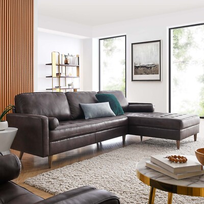 Modway Valour 98'' Leather Tufted Sectional Sofa In Brown