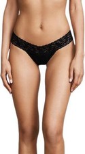 Hanky Panky Women's Supima Cotton Low Rise Thong with Lace Black