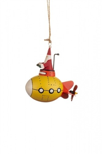 Shoeless Joe Santa in a Yellow Submarine Novelty Christmas Tree Decoration