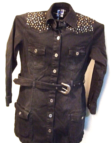 Women's Studded Black Denim Jean Jacket by Diane Gilman- Size Medium - NWOT - Picture 2 of 16