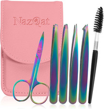 Set pinzas cejas 6 pzas, tijeras, cepillo y estuche para viaje