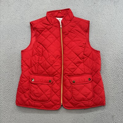 St John's Bay Quilted Puffer Vest Red Full Zip Gold Accents Women’s Size PL 