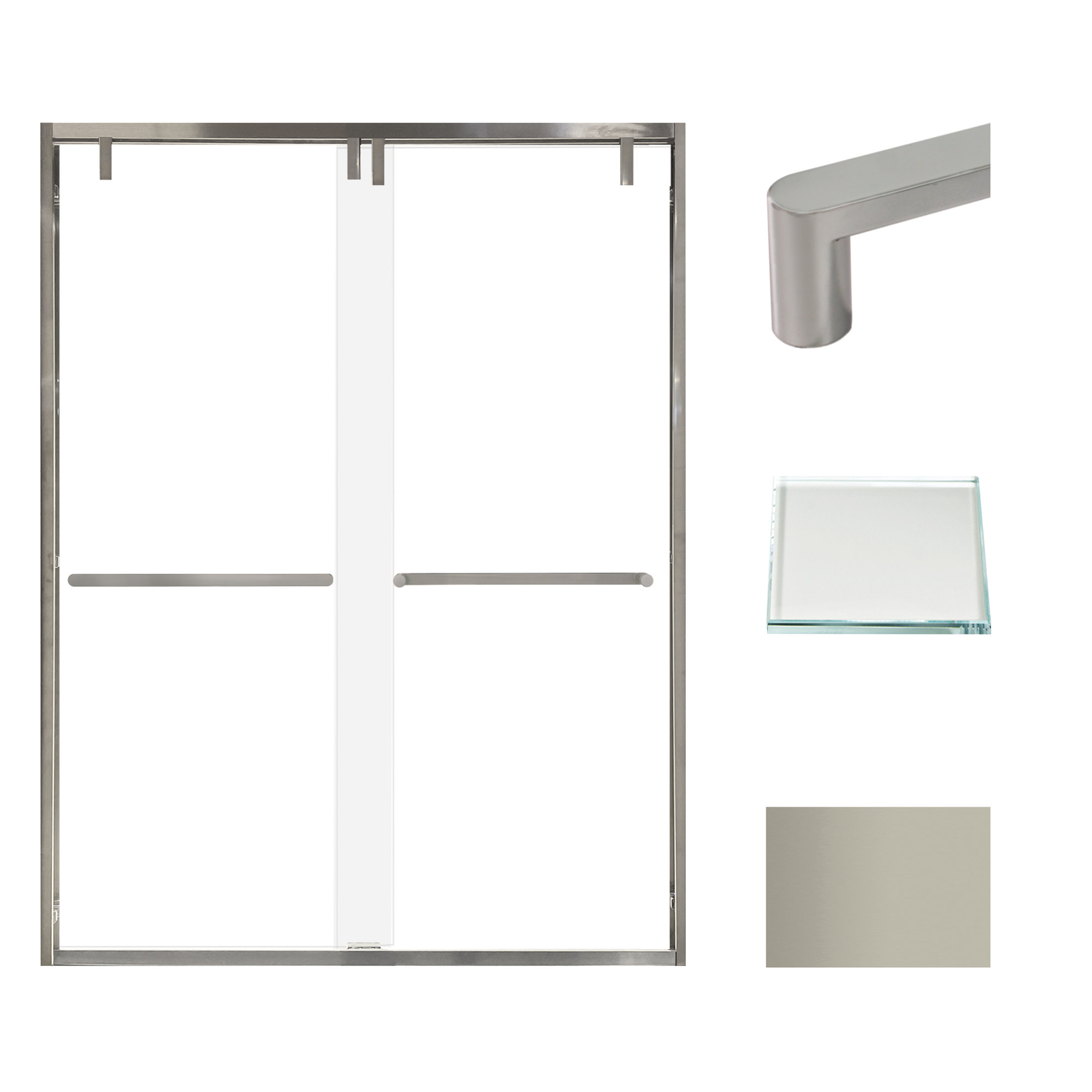 Transolid EBPT608010L-R 80x60 Nickel Frameless Bypass Shower Door