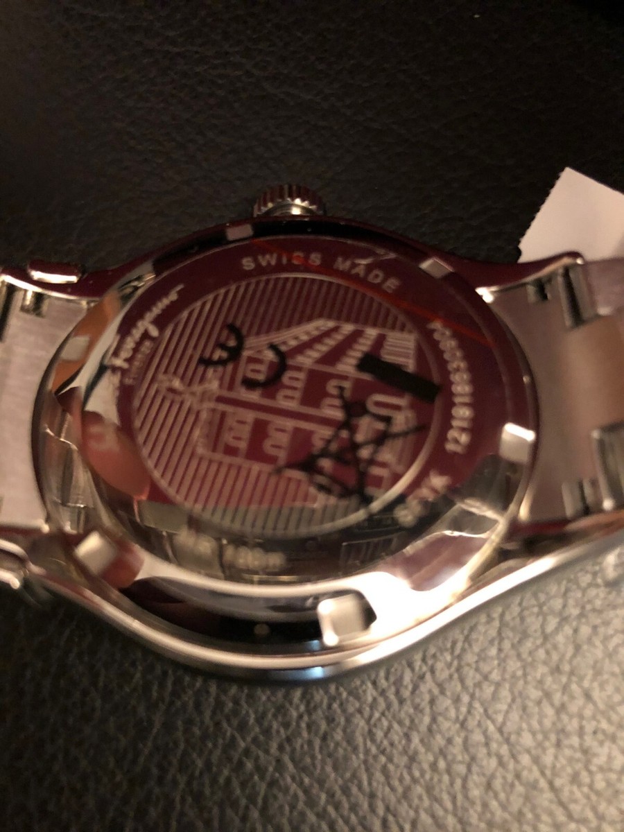 $1095 SALVATORE FERRAGAMO Men's Blue/Red Bezel 43mm Swiss Made