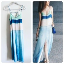 Zara Blue & Green Watercolor Ombre Maxi Dress Size XS