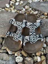 Birkenstock Sofia Birko Flor Sandals Slides Slippers Black White Clogs T-Bar 8