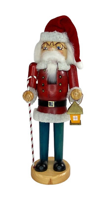 Santa with Glasses Nutcracker Holding Candy Cane Staff and Lamp - 13'' Tall