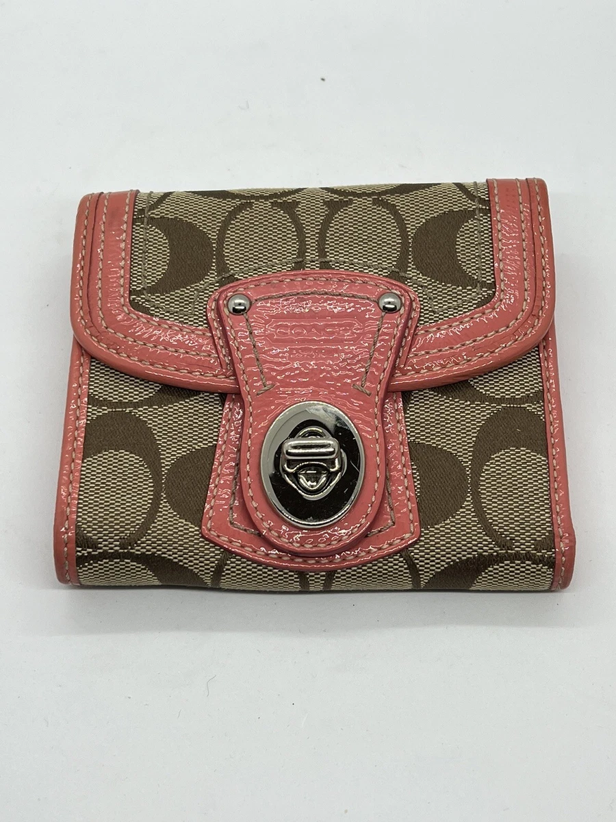 Trifold Coach Wallet Lemonade Watermelon Pink Patent Leather Turnlock Card Case