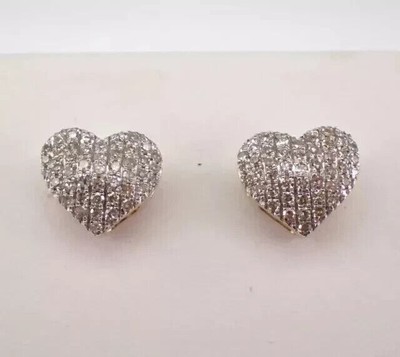 1.90 Ct Round Cut REAL Moissanite Heart Stud Earrings 14k Yellow Gold Plated