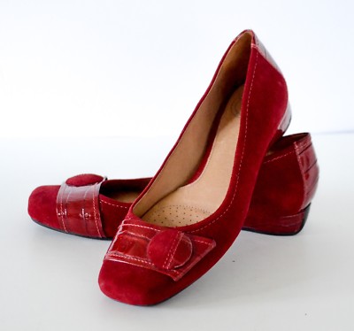 Nurture Red Suede Croc Print Patent Leather low heel Wedge