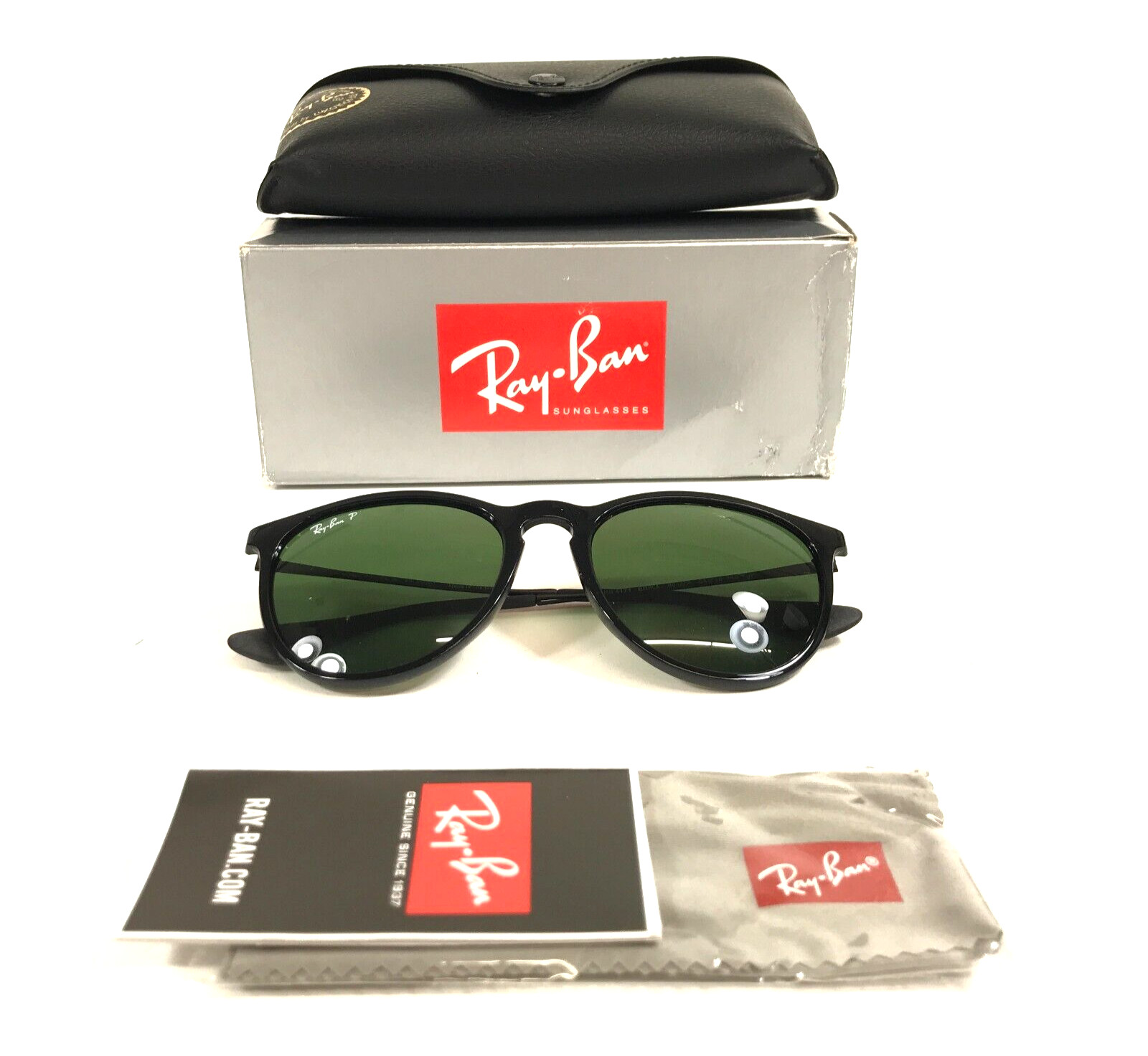 Солнцезащитные очки Ray-Ban RB4171 ERIKA 601/2P в блестящей черной круглой оправе с поляризованными линзами