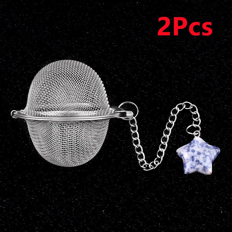 2Pcs Blue Sodalite Star Stainless Steel Tea Filter Strainer Ball Infusers HT2521
