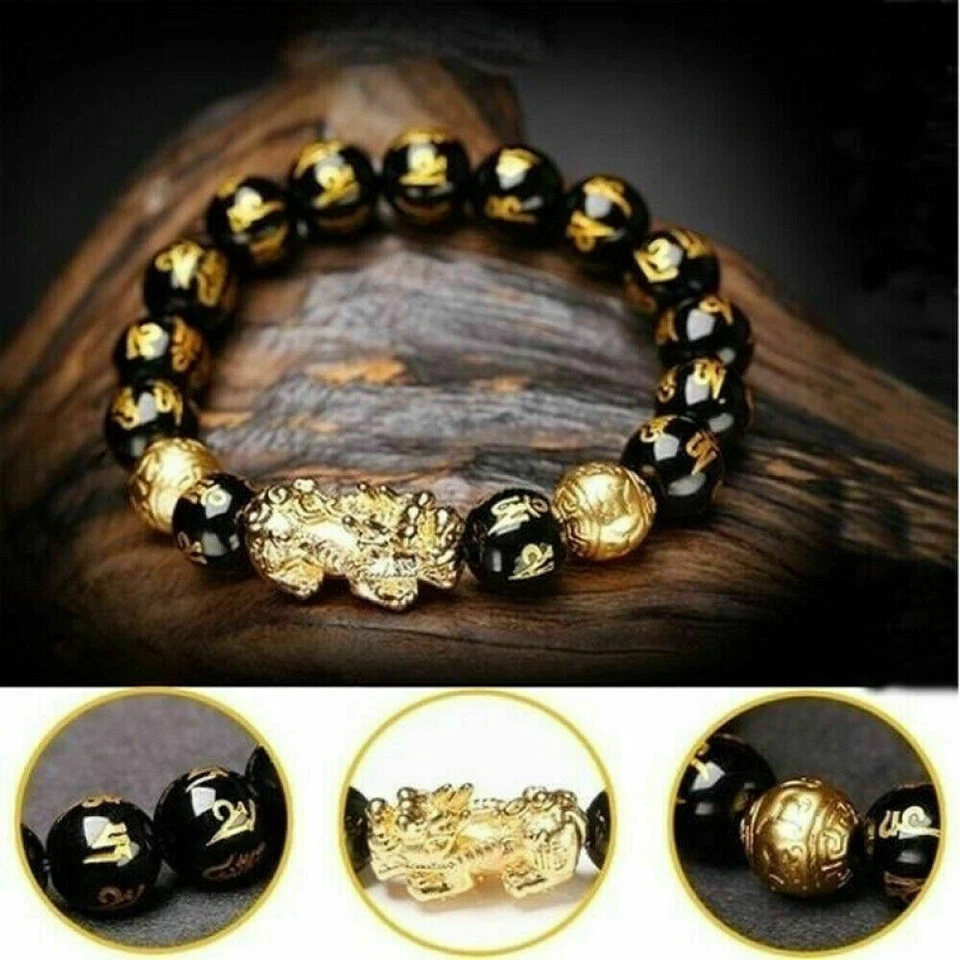Feng Shui Black Obsidian Beads Bracelet Pixiu Attract Wealth & Good Luck Gift UK - Image 4 of 4