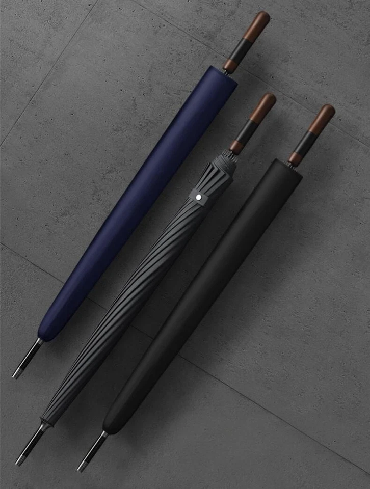 Wood Handle Umbrella Solid Curved 16 Spokes Windproof Large Automatic Cedar® - Image 2 of 4