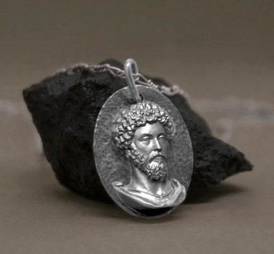 Marcus Aurelius Bronze/Silber Anhänger, Stoischer Philosoph Schmuck, Stoizism...