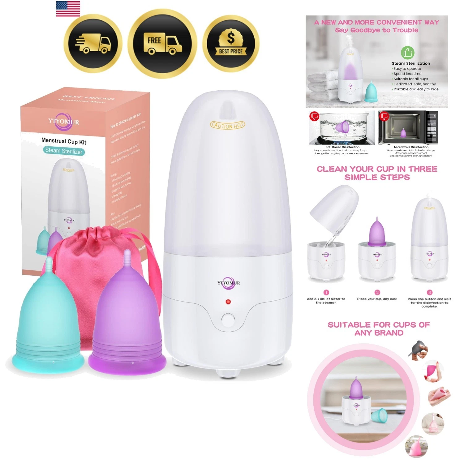 Menstrual Cup Steamer Sterilizer with 2 Reusable Menstrual Cups, Upgraded Per...