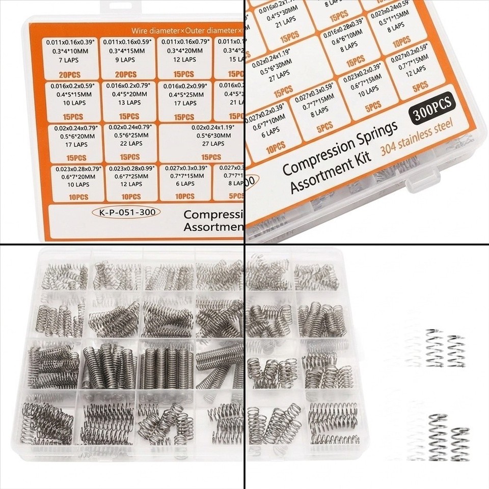 300 Pcs 304 SS Compression Spring Set 23 Sizes for Tools and ...
