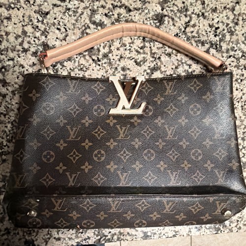 Louis Vuitton Monogram Brown Zip Shoulder/Top Handle Bag Beige Strap Bag Charm