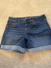 Gap Girls Blue Denim Midi Shorts Size 12 Cuffed 5-Pocket Mid Rise