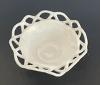 Vintage Bowl Lace Edge Milk Glass Imperial Glass Bowl Button Pattern Reticulated