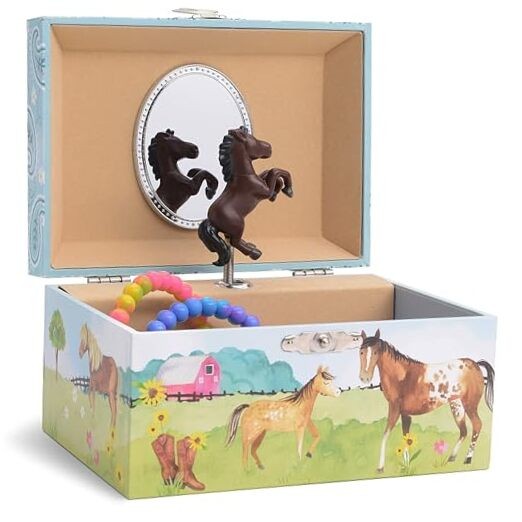 Musical Barn Jewelry Box with Spinning Horse for Girls-image