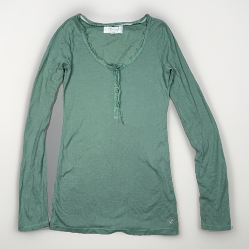 Vintage Y2K 2000s American Eagle Womens Thermal Henley Fitted Green Sz M Bella