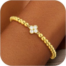 Birthstone Gold Bracelets for Women Non Tarnish Elastic 14K Gold Plated Bead Bra