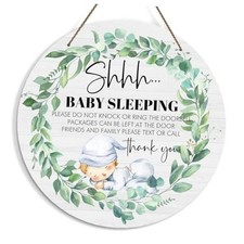 Baby Sleeping Sign for Front Door, Do Not Knock or Ring Doorbell Door greenery