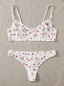 Women Bra Set Sexy Heart Print Lingerie Set for Women Body Shorts Push-up Bra Fa
