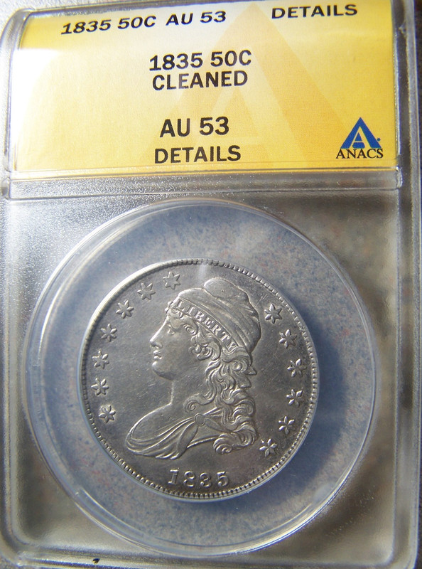 1835 Capped Bust Type Half Dollar " Lettered Edge " ANACS AU53