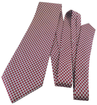 Ralph Lauren Polo Red Silk Tie Small Blue Squares Geometric 4'' x 56'' Made in USA