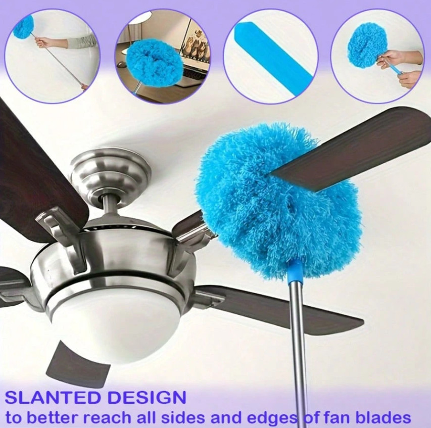 1pc Microfiber Ceiling Fan Duster &ndash; Reusable w/ 32in Adjus