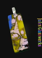 Hand Crafted  Fused Glass Pendant Necklace W/ Chain  #1253