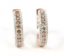 2Ct Round Lab Created Chocolate Brown Diamond Hoop Earrings 14K Rose Gold Plated