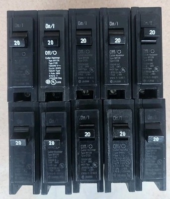 LOT OF 10  Cutler Hammer BR120 1 Pole 20 Amp Type C120 Circuit Breaker