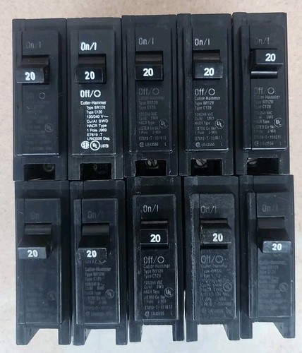 LOT OF 10  Cutler Hammer BR120 1 Pole 20 Amp Type C120 Circuit Breaker
