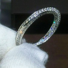 Full Eternity Wedding Band 1Ct Round Cut Diamond 14k White Gold Finish Size P