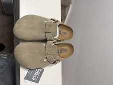 Women  s Taupe Birkenstock Boston Soft Footbed Suede Leather Size 37